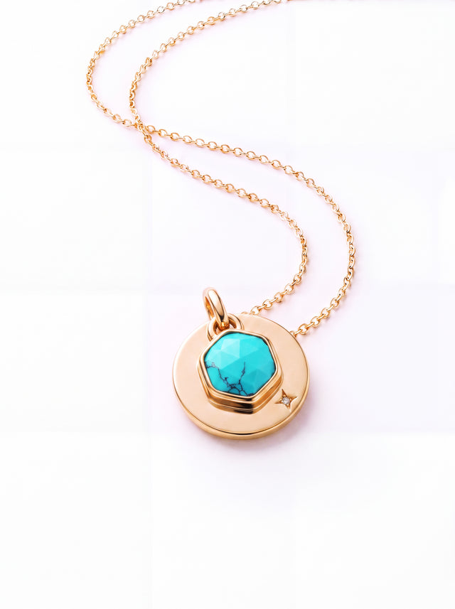 Zeno Turquoise Hexagon Charm Pendant - 18k Gold Vermeil