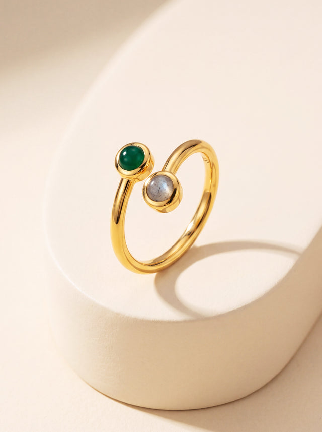 Tova Green Onyx & Labradorite Adjustable Ring - 18k Gold Vermeil