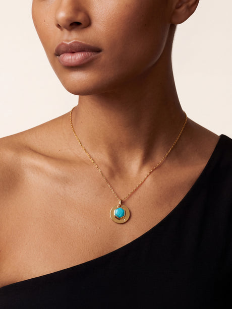 Zeno Turquoise Hexagon Charm Pendant - 18k Gold Vermeil