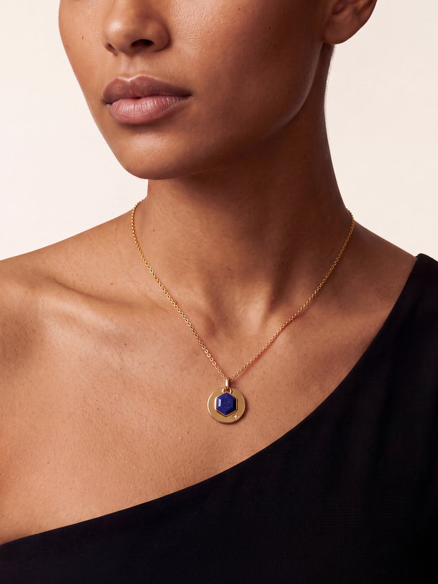 Zeno Lapis Lazuli Hexagon Charm Pendant - 18k Gold Vermeil