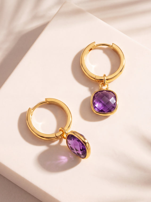 Chand African Amethyst Hoop Earrings - 18k Gold Vermeil