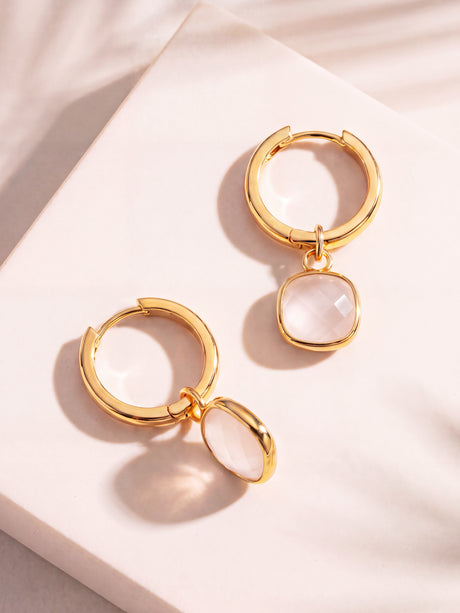 Chand Rose Quartz Hoop Earrings - 18k Gold Vermeil