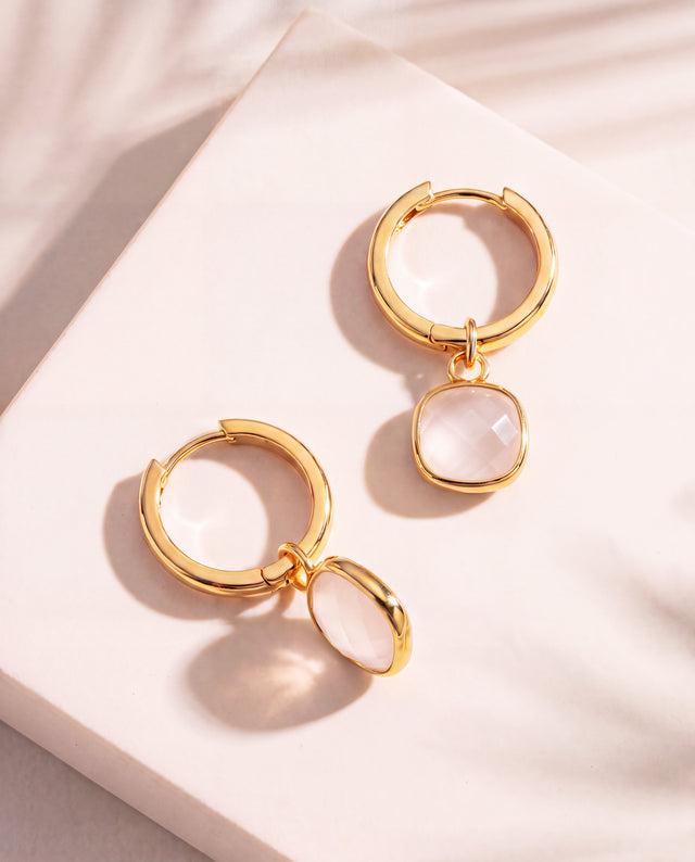 Chand Rose Quartz Hoop Earrings - 18k Gold Vermeil