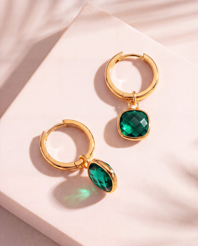 Chand Green Onyx Hoop Earrings - 18k Gold Vermeil