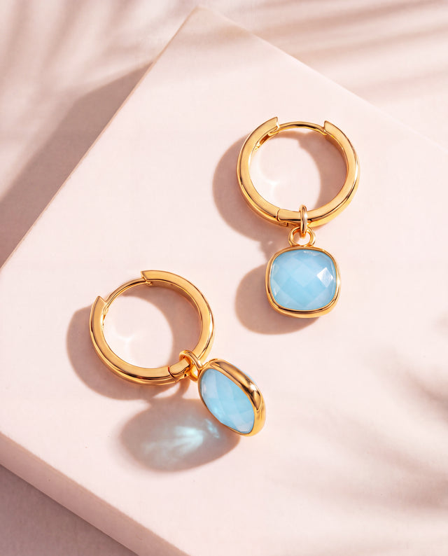 Chand Aquamarine Hoop Earrings - 18k Gold Vermeil