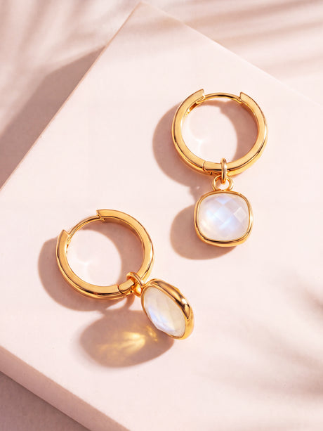 Chand Rainbow Moonstone Hoop Earrings - 18k Gold Vermeil