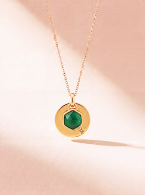 Zeno Green Onyx Hexagon Charm Pendant - 18k Gold Vermeil