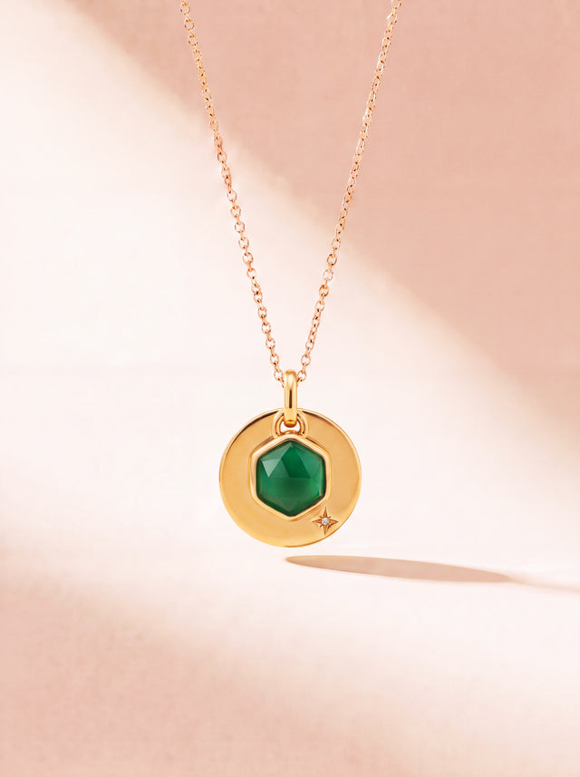 Zeno Green Onyx Hexagon Charm Pendant - 18k Gold Vermeil