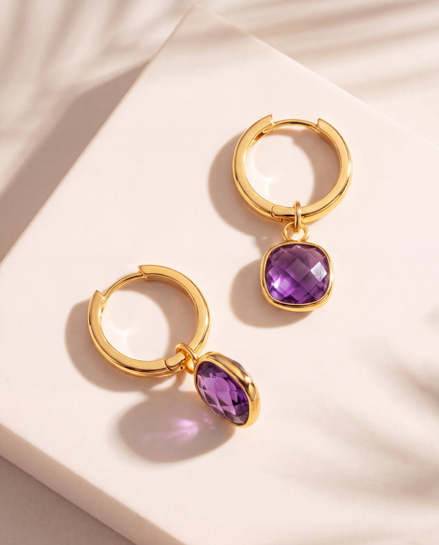 Chand African Amethyst Hoop Earrings - 18k Gold Vermeil