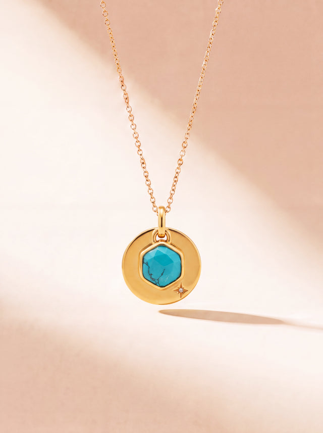 Zeno Turquoise Hexagon Charm Pendant - 18k Gold Vermeil