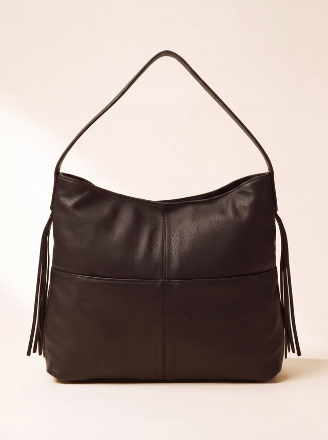 Kira Leather Hobo Tote Bag - Cacao