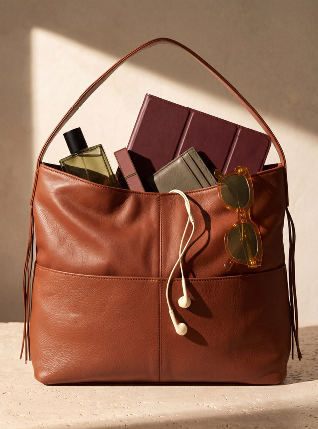 Kira Leather Hobo Tote Bag - Cognac