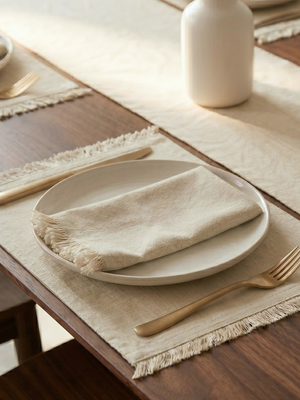 Rivello European Linen Fringe Table Linen Set