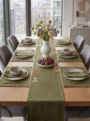 Cevill European Linen Fringe Table Linen Set