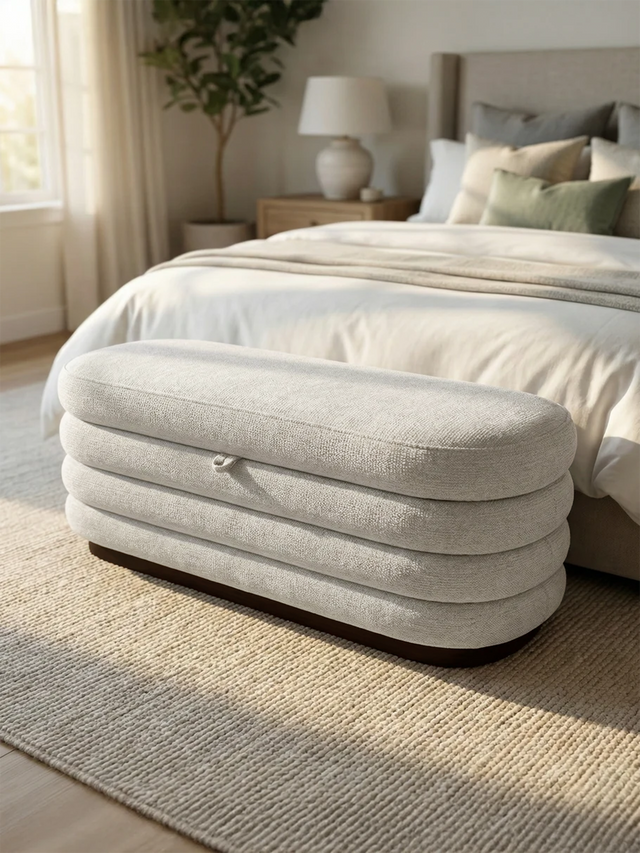Khalia Ivory Storage Ottoman