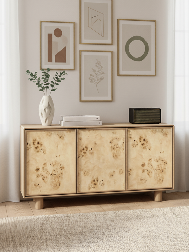 Aurea Burl Three Door Cabinet - Natural