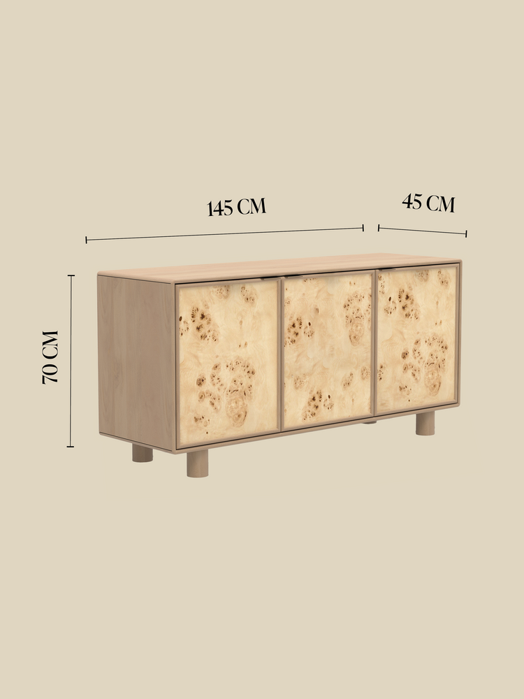 Aurea Burl Three Door Sideboard - Light Wood