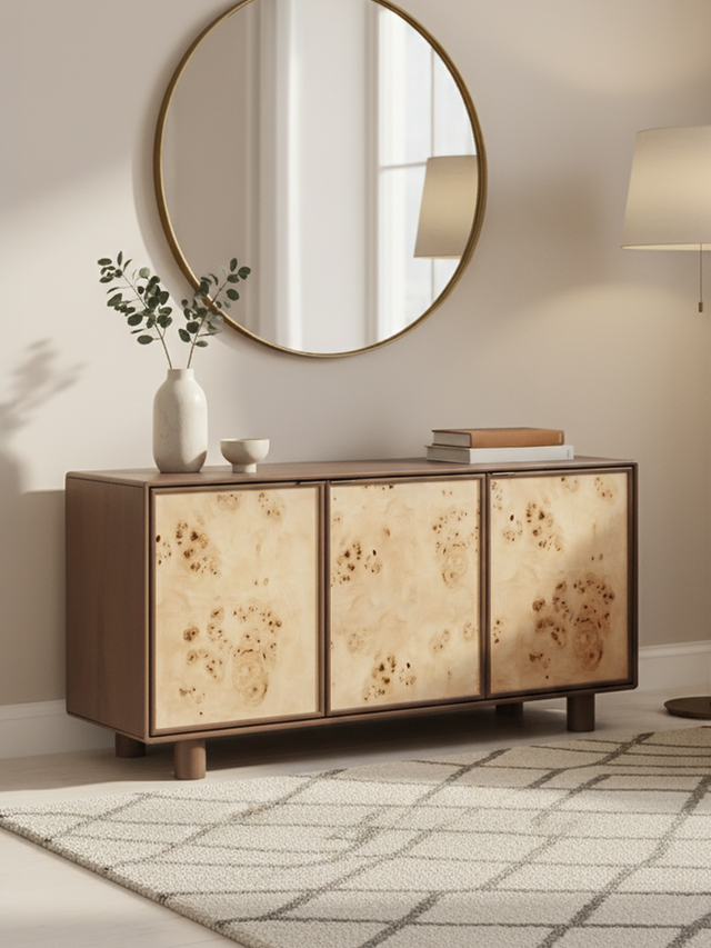 Aurea Burl Three Door Cabinet - Walnut