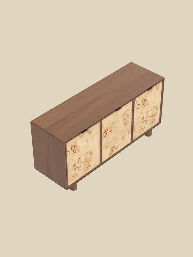 Aurea Burl Three Door Cabinet - Walnut