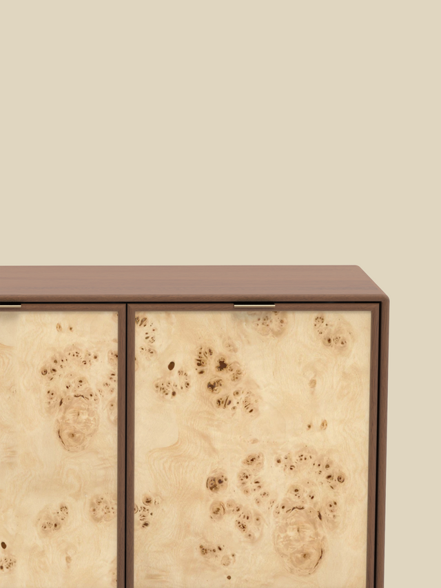 Aurea Burl Three Door Cabinet - Walnut