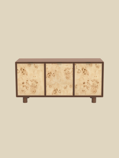 Aurea Burl Three Door Cabinet - Walnut