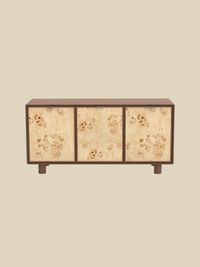Aurea Burl Three Door Cabinet - Walnut