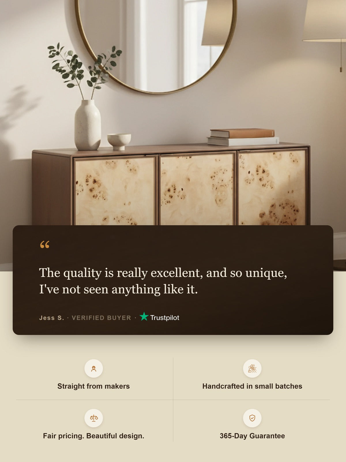 Aurea Burl Three Door Sideboard - Walnut