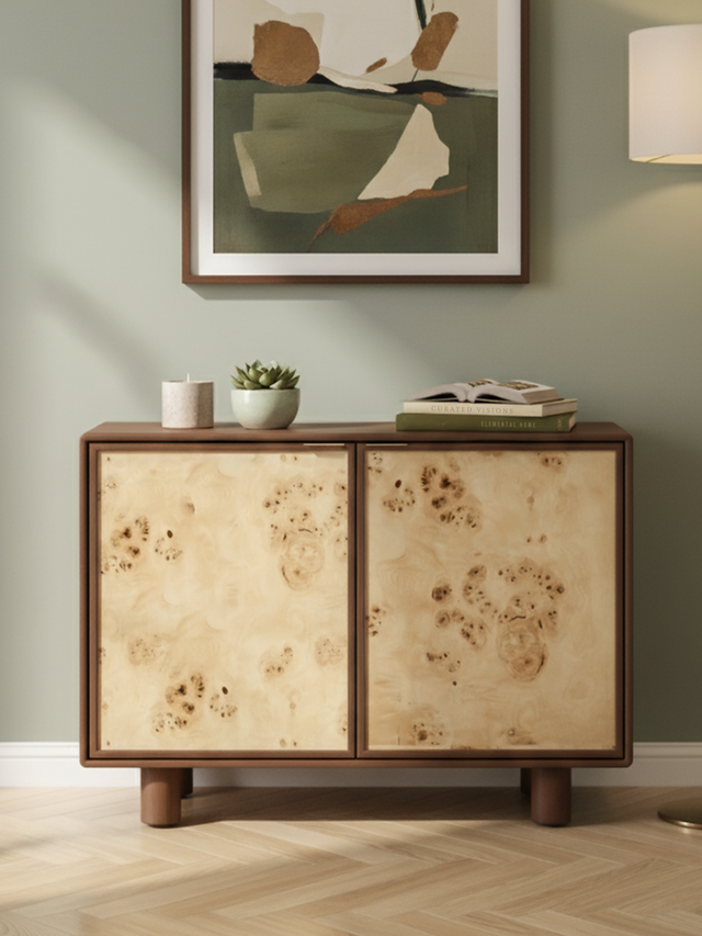 Aurea Burl Two Door Cabinet - Walnut