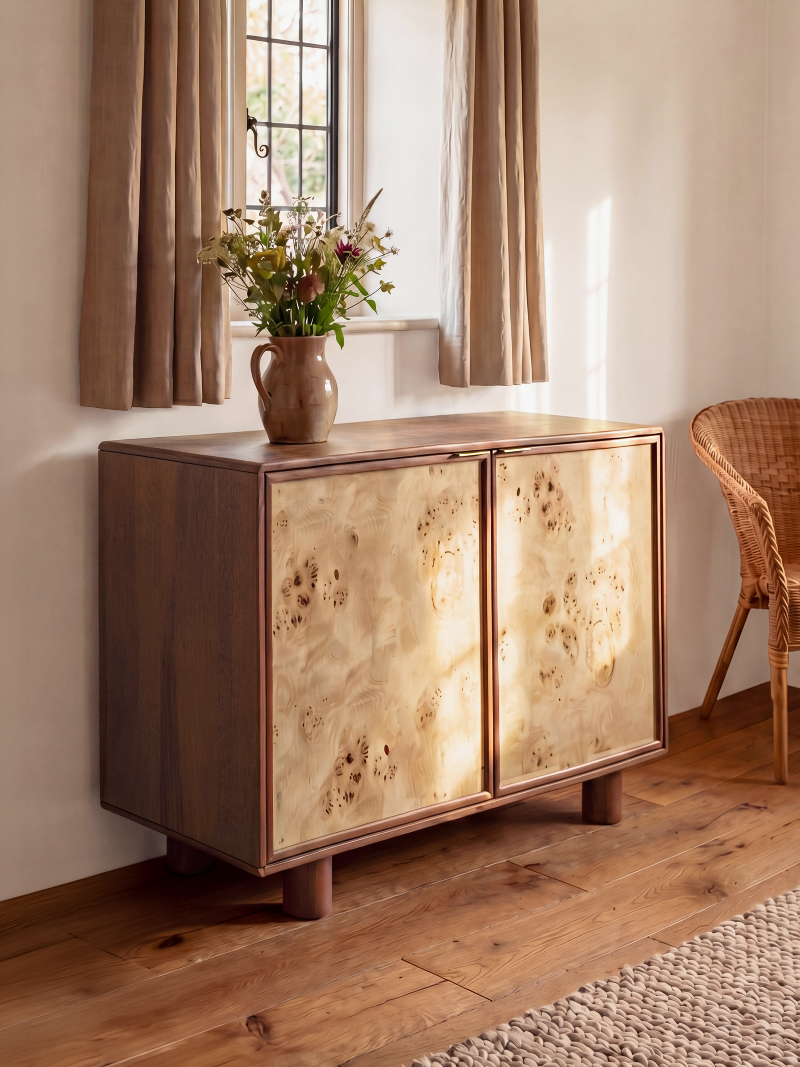 Aurea Burl Two Door Cabinet - Walnut