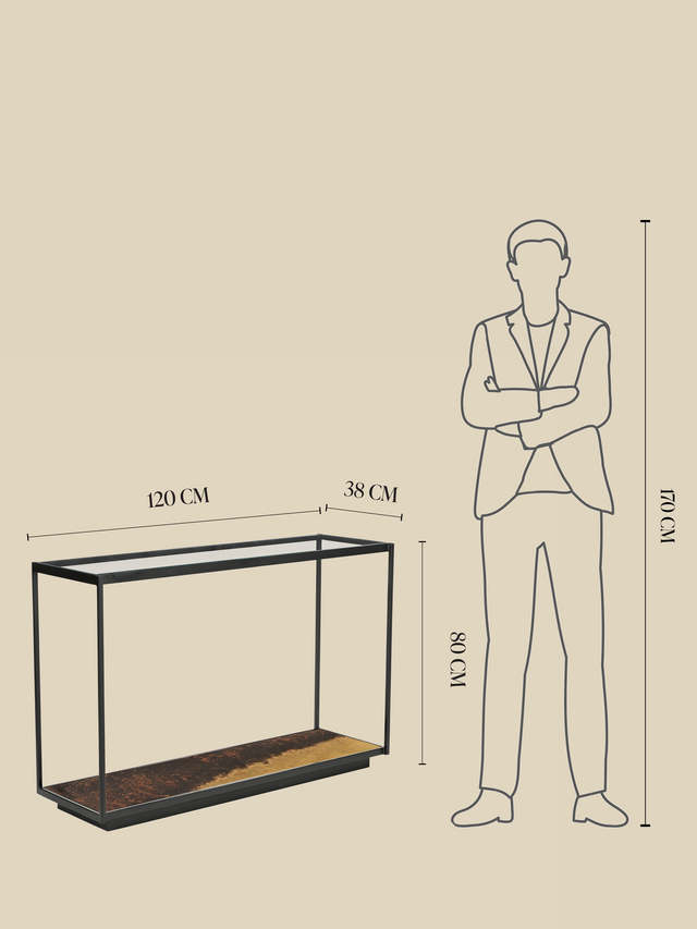 Astra Iron Console Table with Glass Top