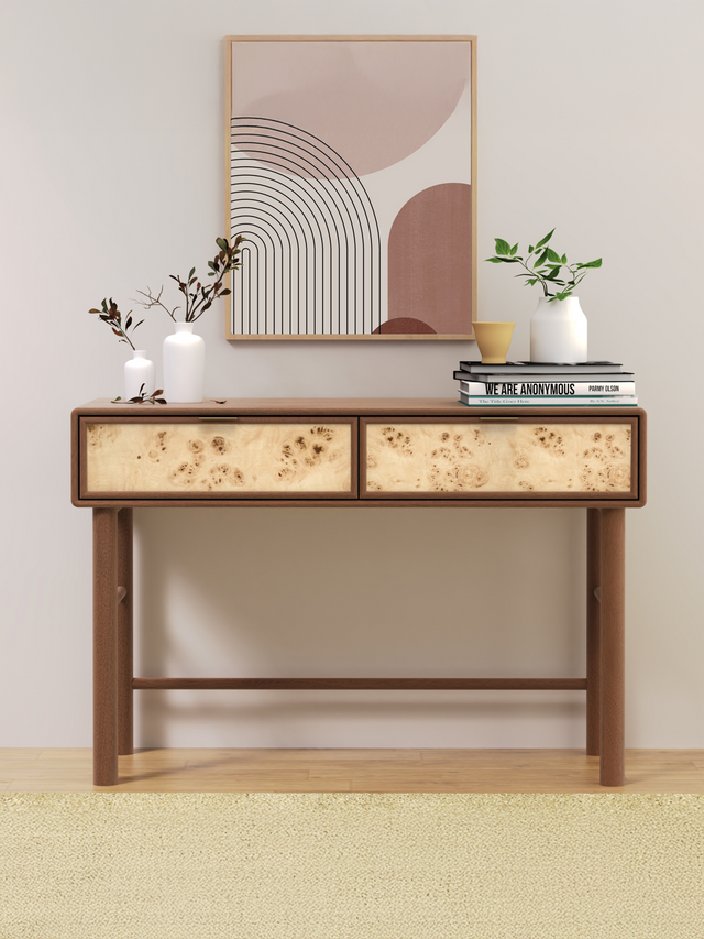 Aurea Burl Two Drawer Console Table - Walnut