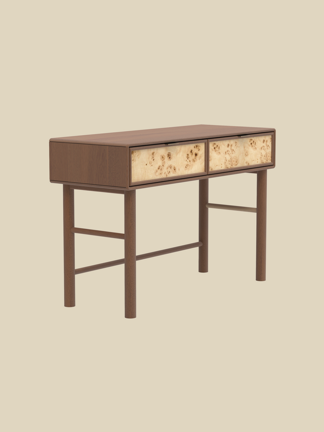 Aurea Burl Two Drawer Console Table - Walnut
