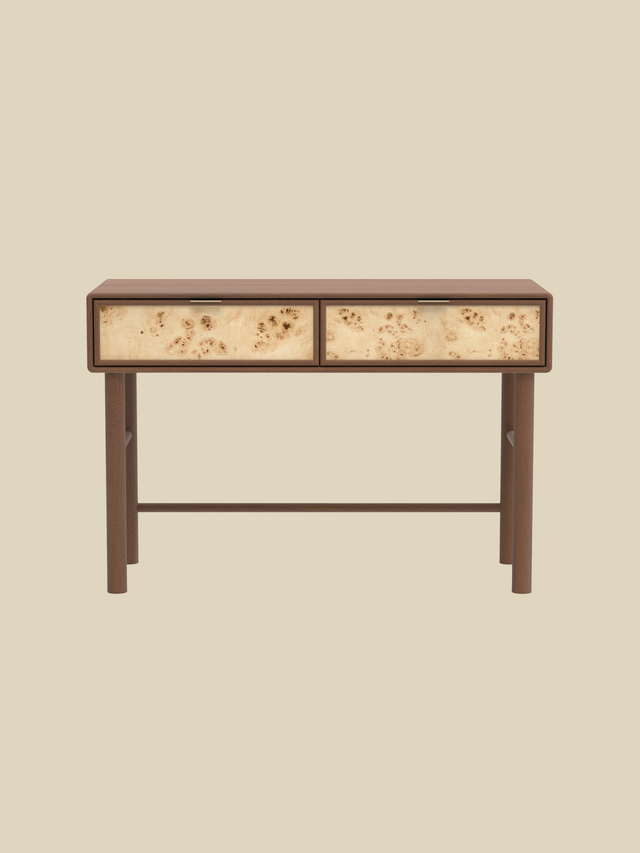 Aurea Burl Two Drawer Console Table - Walnut