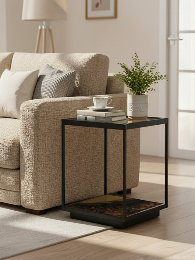 Astra Iron Side Table with Glass Top