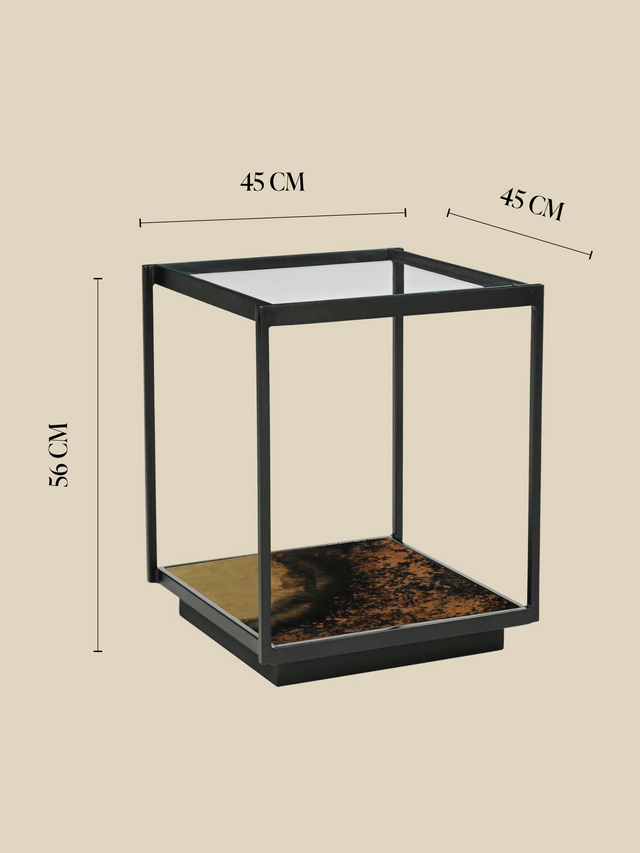 Astra Iron Side Table with Glass Top