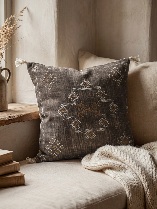 Liora Embroidered Linen-Cotton Cushion