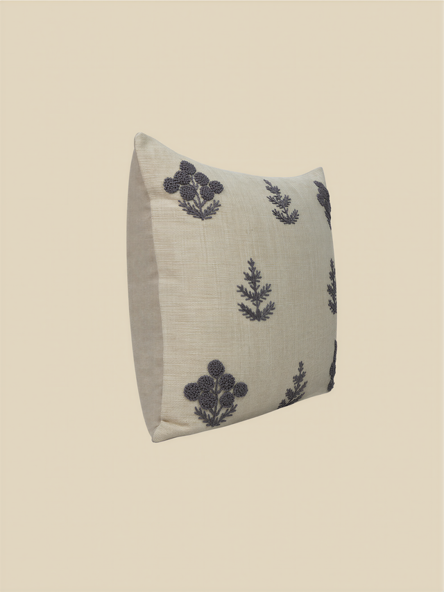 Nomad Floral Embroidered Cotton–Linen Cushion - Blue