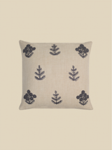 Nomad Floral Embroidered Cotton–Linen Cushion - Blue