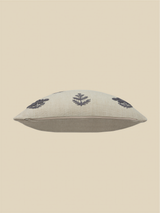 Nomad Floral Embroidered Cotton–Linen Cushion - Blue