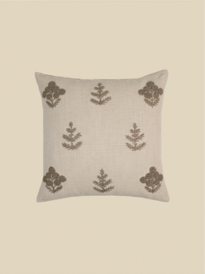 Nomad Floral Embroidered Cotton–Linen Cushion - Green