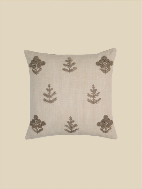Nomad Floral Embroidered Cotton–Linen Cushion - Green