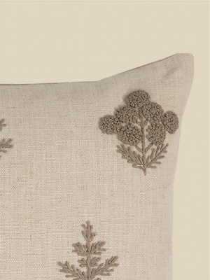 Nomad Floral Embroidered Cotton–Linen Cushion - Green