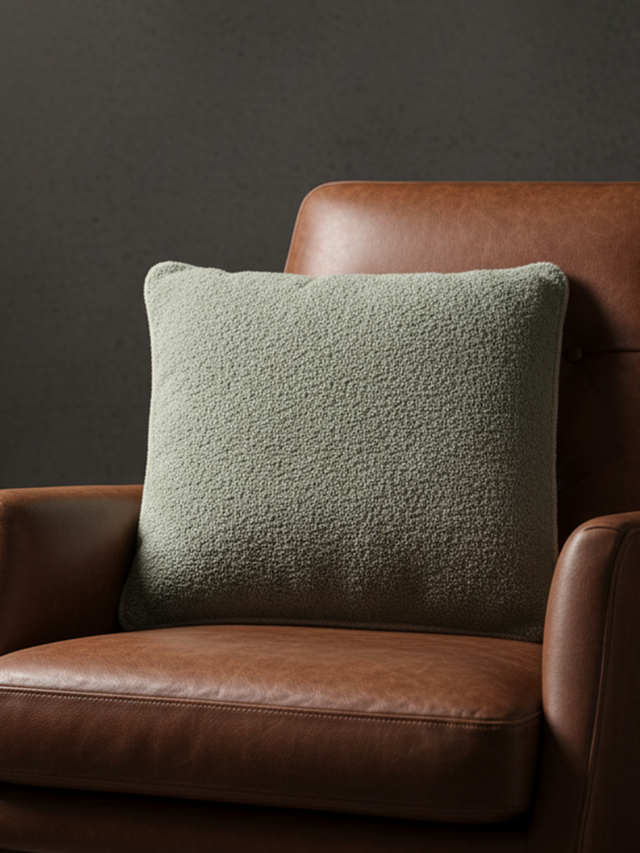 Silvia Green Cotton Boucle Cushion