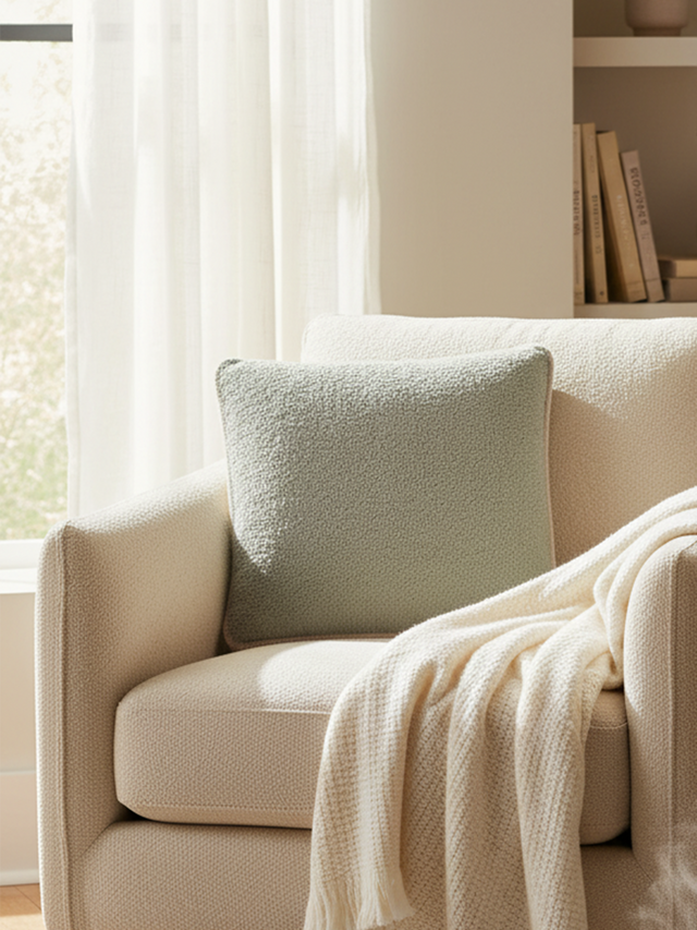 Silvia Green Cotton Boucle Cushion