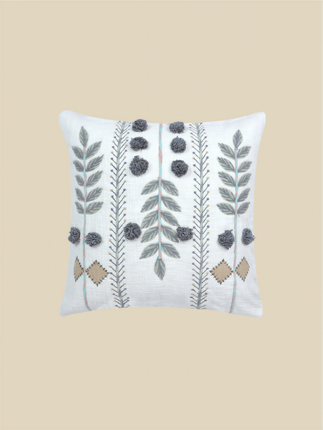 Ishani Embroidered Cotton Cushion - Green