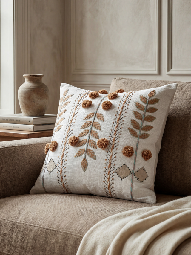 Ishani Embroidered Cotton Cushion - Orange