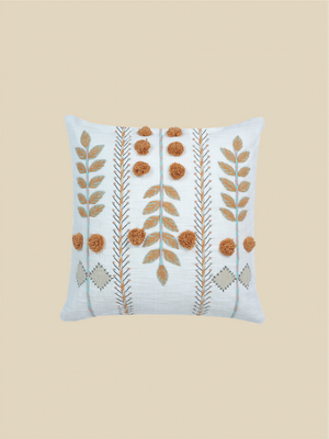 Ishani Embroidered Cotton Cushion - Orange