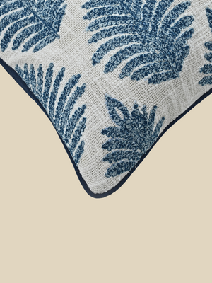 Azure Floral Cotton Embroidered Cushion