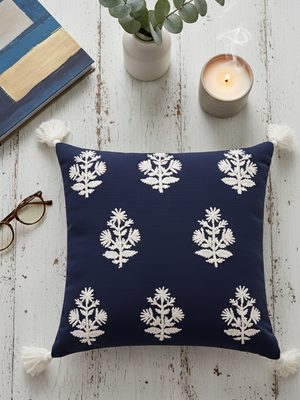 Indigo Embroidered Cotton Cushion