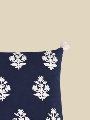 Indigo Embroidered Cotton Cushion